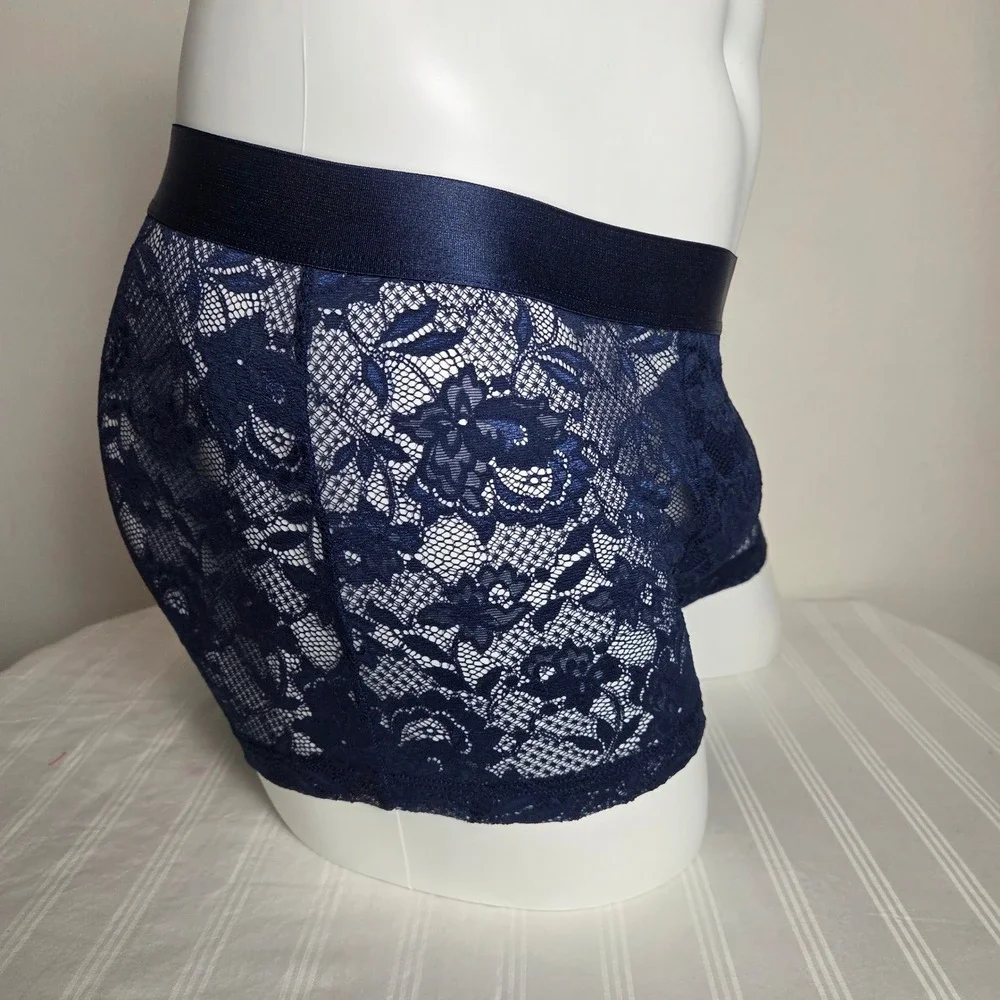 Cosabella Never Say Never Mens Lace Boxer Briefs Navy Blue Sheer Underwear